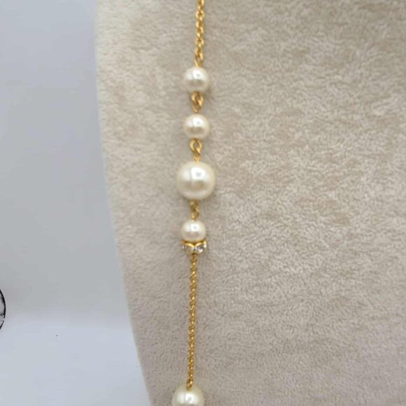 J Crew Gold Tone Pearl Crystal Station Necklace NWOT! - Picture 4 of 9